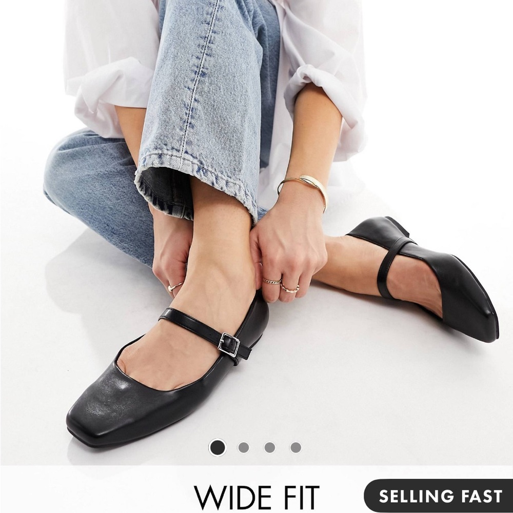 ASOS design Wide Fit Lottie Mary Jane Ballet Flats in black
